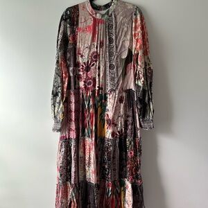 Anthropologie Geisha Designs multi pattern/color patchwork maxi dress